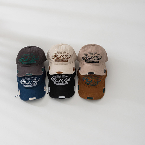Children's Hat Spring and Summer Sun Hat Frayed Edge Retro Letter Unisex Kids Duckbill Hat Street Style Versatile Outdoor Baseball Cap