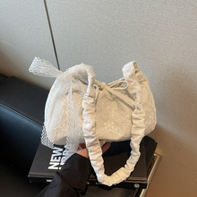 韩系温柔风单肩包花边蕾丝背心包女学生上课书包逛街购物袋