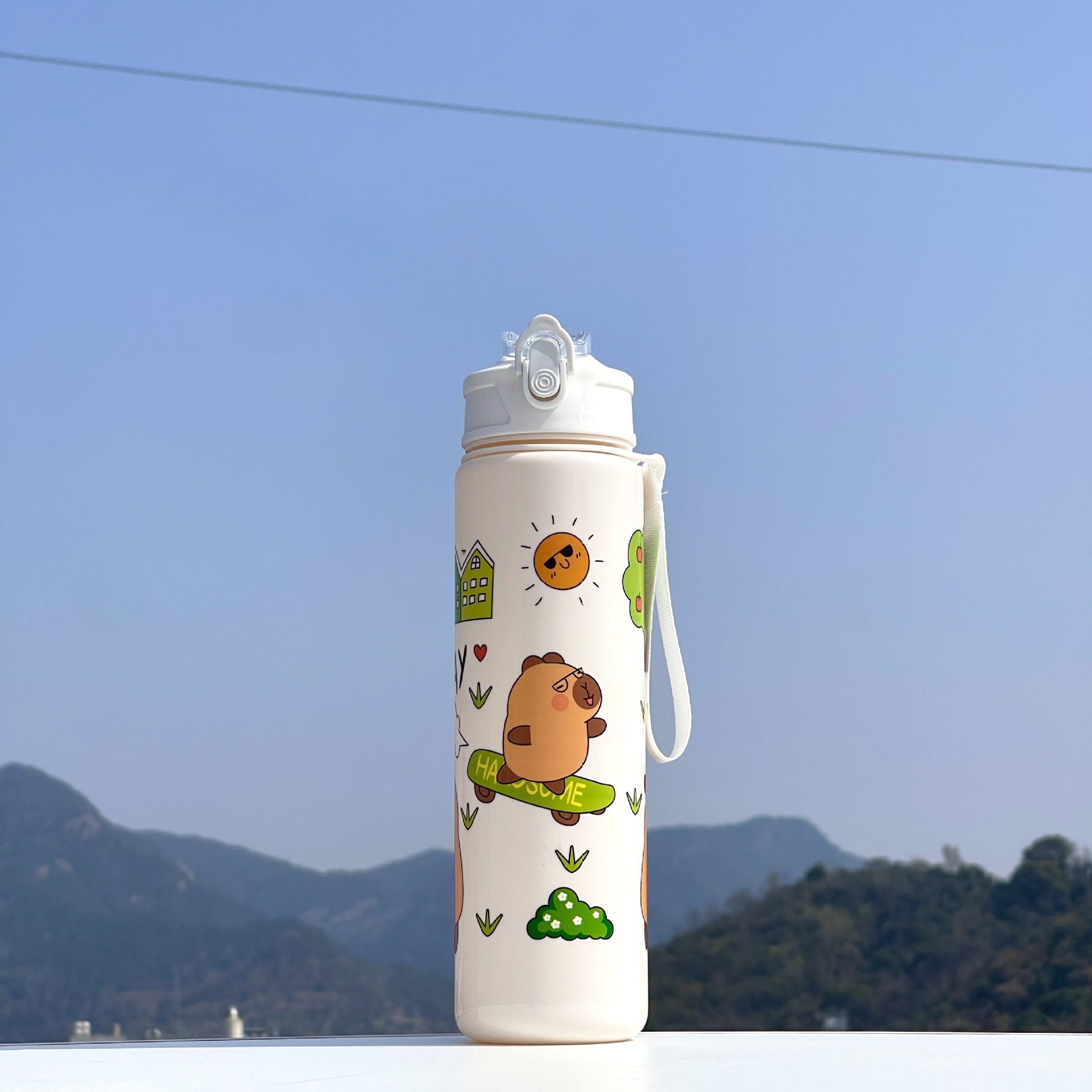 Taza de paja Kapi Barakatong con cierre Taza de mano Taza de plástico para deportes y fitness Taza de agua espacial para hombres y mujeres