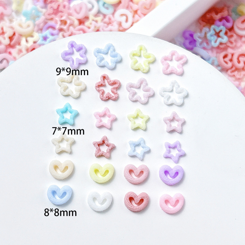 Macaron Hollow Star Heart Nail Art Decorations Resin Mixed Size Stickers Multi-Color DIY Nail Accessories Wholesale