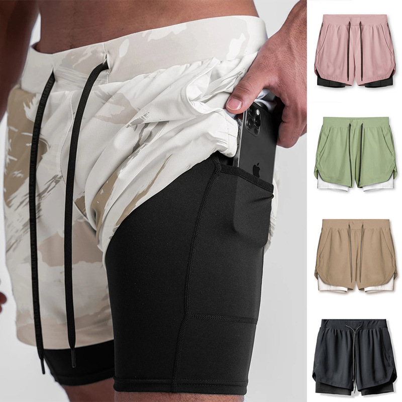 Cross-border Foreign Trade New 2022 Summer Trendy Sports Shorts Outdoor Running Riding Breathable Double-layer Shorts for Men