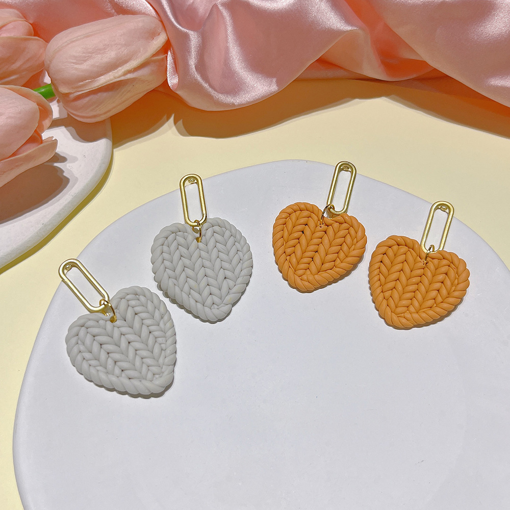 11g Weight Drop Earrings Classification 1 Pair Quantity Daily Occasion soft clay Material Heart Shape Pattern Women'S Gender Handmade Design Simple Style Style Simple Style Heart Shape Soft Clay Handmade Women's Drop Earrings 1 Pair 6