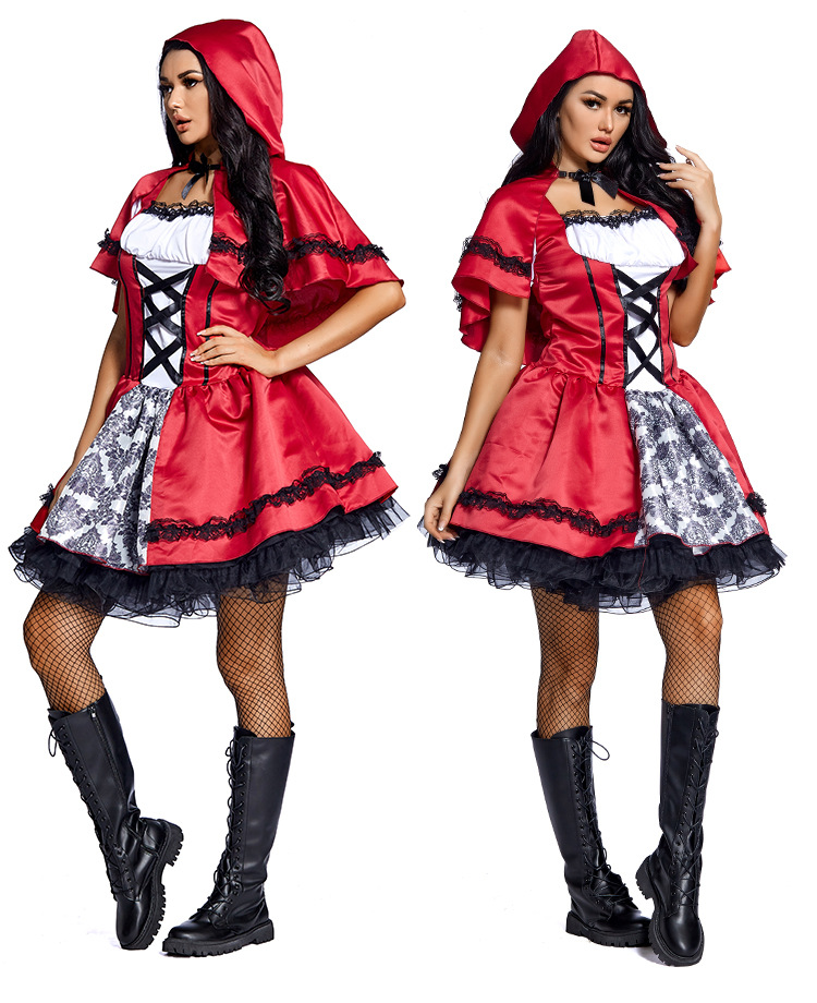 Halloween Party Cosplay Little Red Riding Hood Print Lace Dress Wholesale Nihaojewelry display picture 5