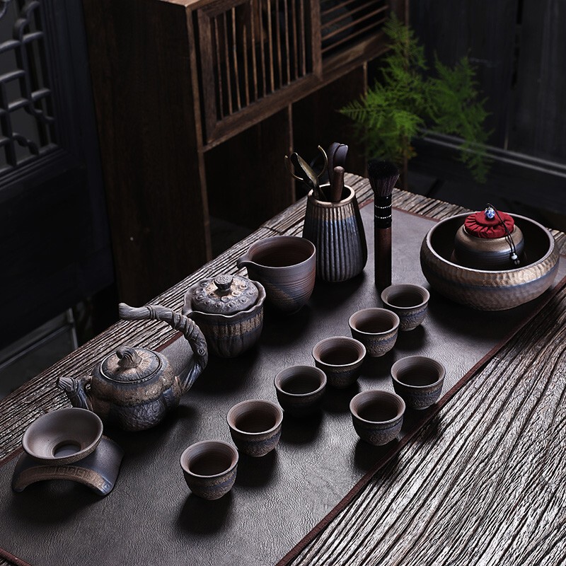 Stoneware tea set suit vintage kung fu tea set suit Chinese household pottery tea maker set ceramic living room