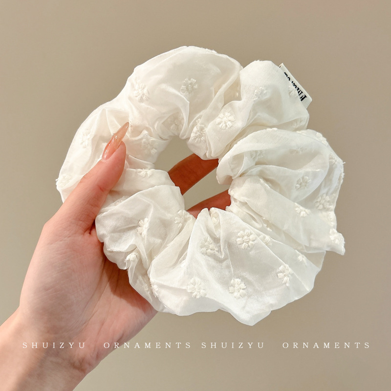 Lazo para el cabello de intestino grueso de encaje blanco de gran tamaño coreano para mujer 2025 nueva banda de goma cordón de encaje retro francés