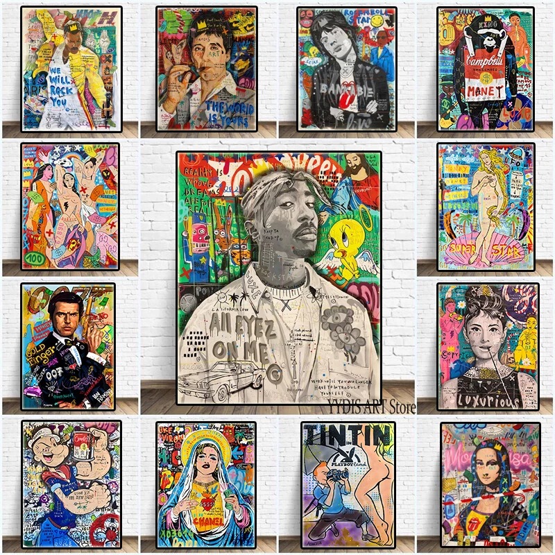 Abstract Graffiti Art Poster Singer Hip-Hop Portrait Canvas Painting Printing Rapper Room Home Decoration Painting