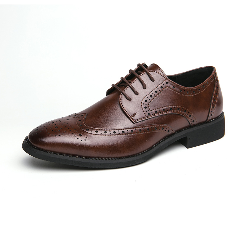Zapatos de cuero casuales de los hombres del dedo del pie puntiagudo zapatos de cuero genuino británico de negocios de desgaste formal brogue tallado zapatos de los hombres de la capa superior de piel de vaca Derby zapatos image 6