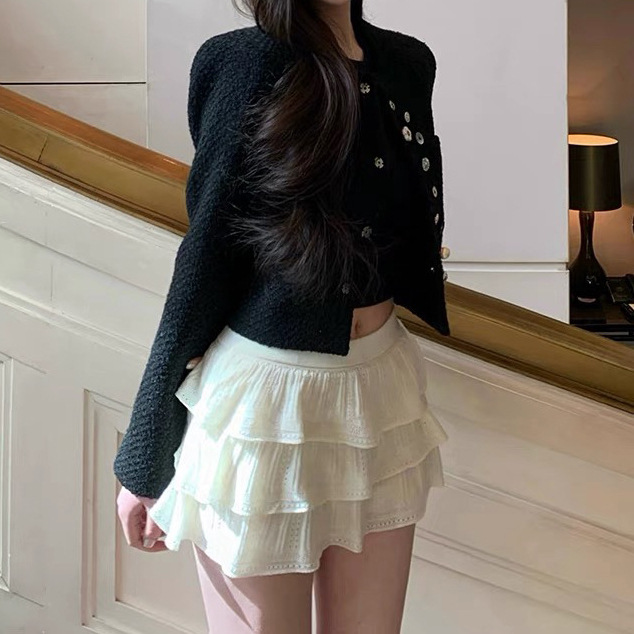 Irregular Three-Dimensional Button Woolen Short Coat for Women with Design Buttons Cardigan for Women