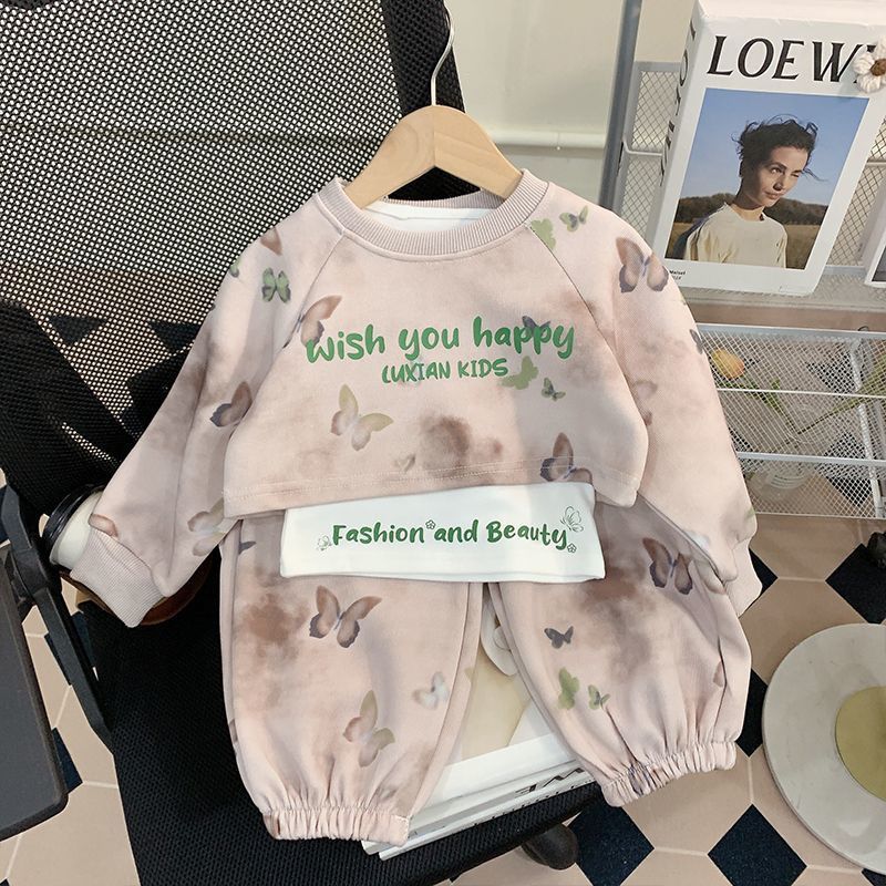 Trajes para niñas primavera y otoño 2024 nuevo estilo estilo occidental ropa de moda para niños ropa de bebé de tres piezas ropa de otoño para niños