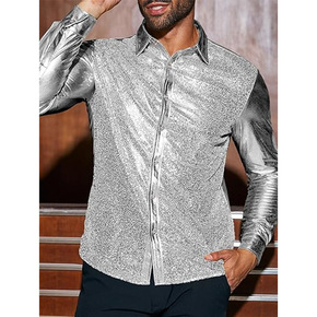 Men's silver gold black sequins jazz dance shirts, young man nightclub bar singers Gatsby 1920s Party performance retro long sleeved bling tops for male