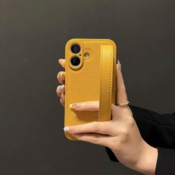 Pulsera de cuero de color sólido simple Huawei mate70pro patrón de pozo de luna Apple 16pro funda para teléfono móvil para 15/14p