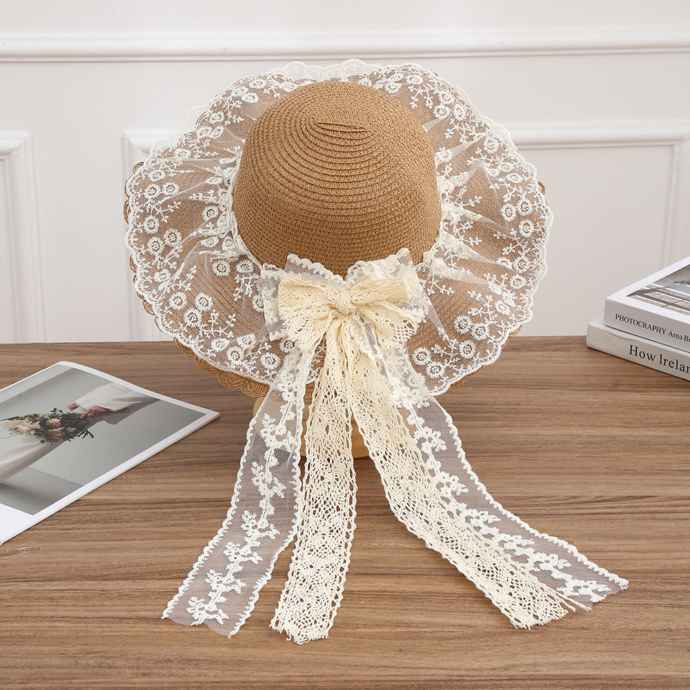 Sombrero de paja con lazo – estilo veraniego, ala ancha, para playa o vacaciones al aire libre