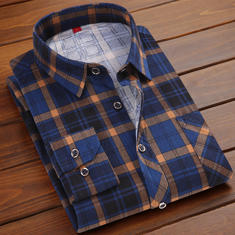 Spring and Autumn New Men's Long-sleeved Large Size Plaid Shirt Casual Fashionable All-match Fashionable Men's Jacket for Middle-aged