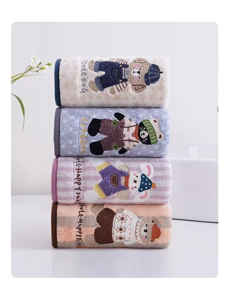 Animal Paradise Towel Set Cartoon Embroidered Coral Fleece Bath Towels Highly Absorbent Quick-Drying Shed-Resistant