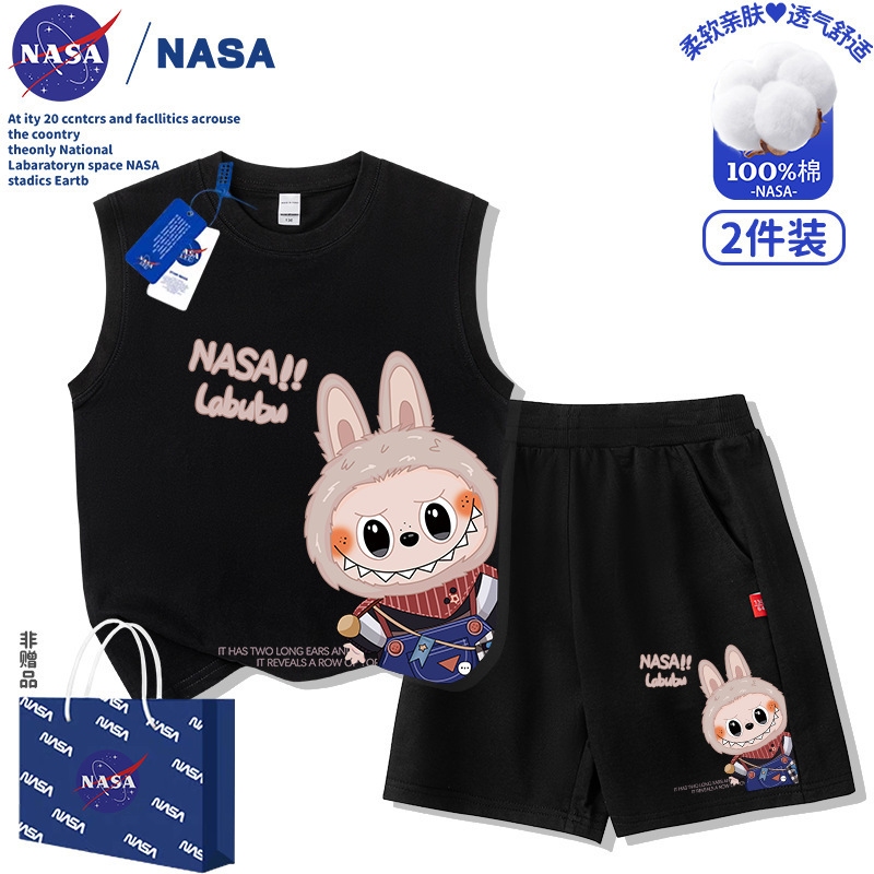 NASA 子供用ラブブ ラブブ 夏 男の子と女の子 純綿ベスト ショートパンツ Tシャツ トップス 漫画スーツ|undefined