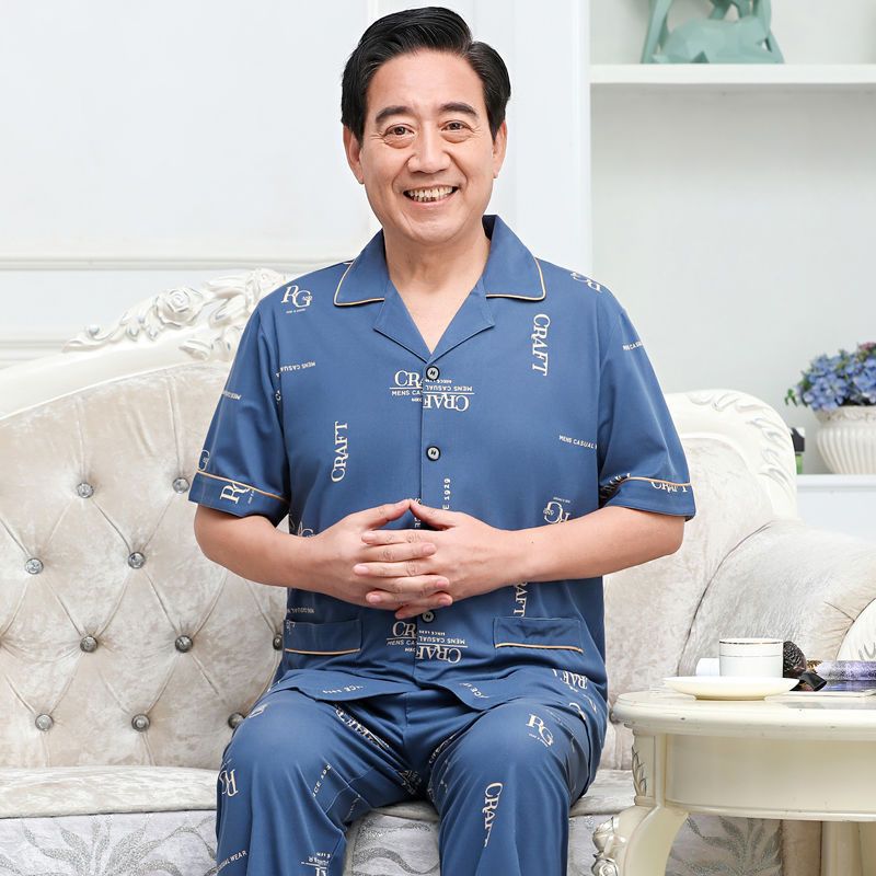 Pajamas de algodón delgado de manga corta para hombres, pajamas de verano, abuelos, padres, pajamas de verano, cuadros