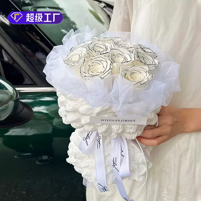 新款小香风包装布奶油华夫包花纸泡泡布艺面料花束包装材料批发