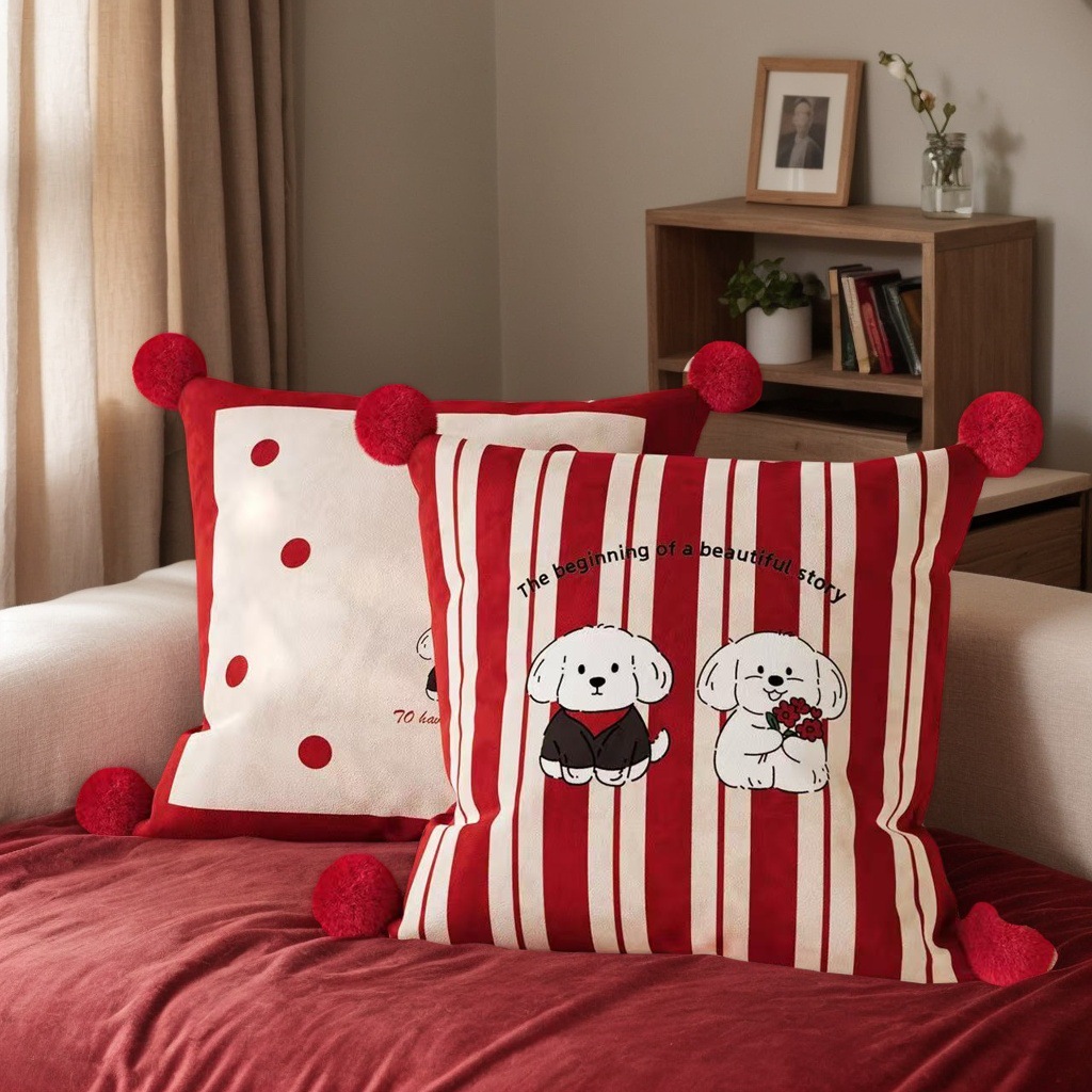 Cartoon Pillow Festive Sofa Back Cushion Wedding Red Bedroom High-End Cushion Bay Window Cushion Decorative Ornaments