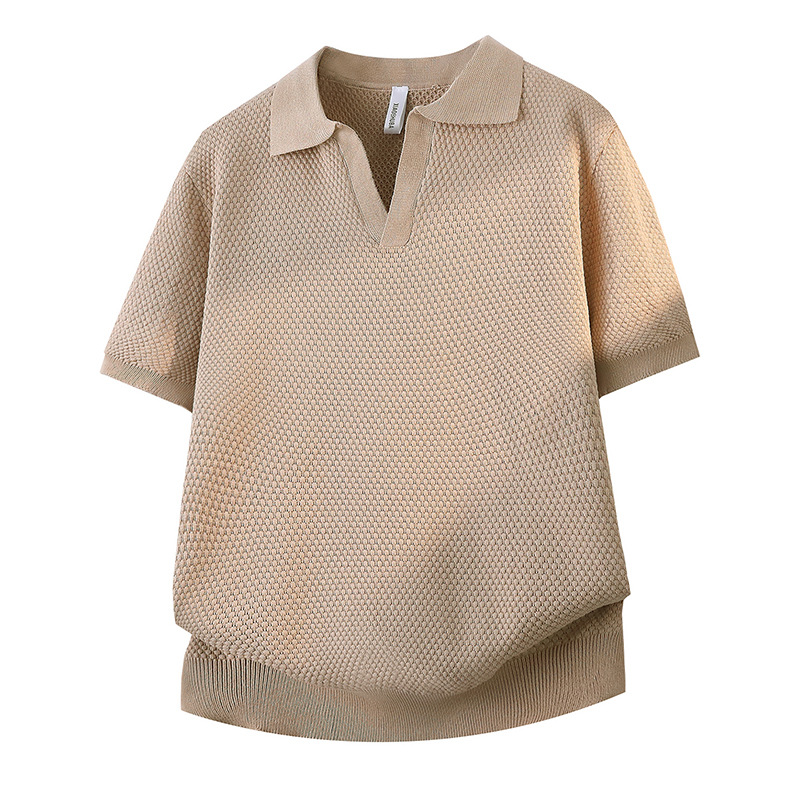 Polo camiseta de punto camiseta de manga corta hombre cuello V gaviota cuello piña estampado viejo dinero camiseta de seda de hielo fábrica de verano al por mayor