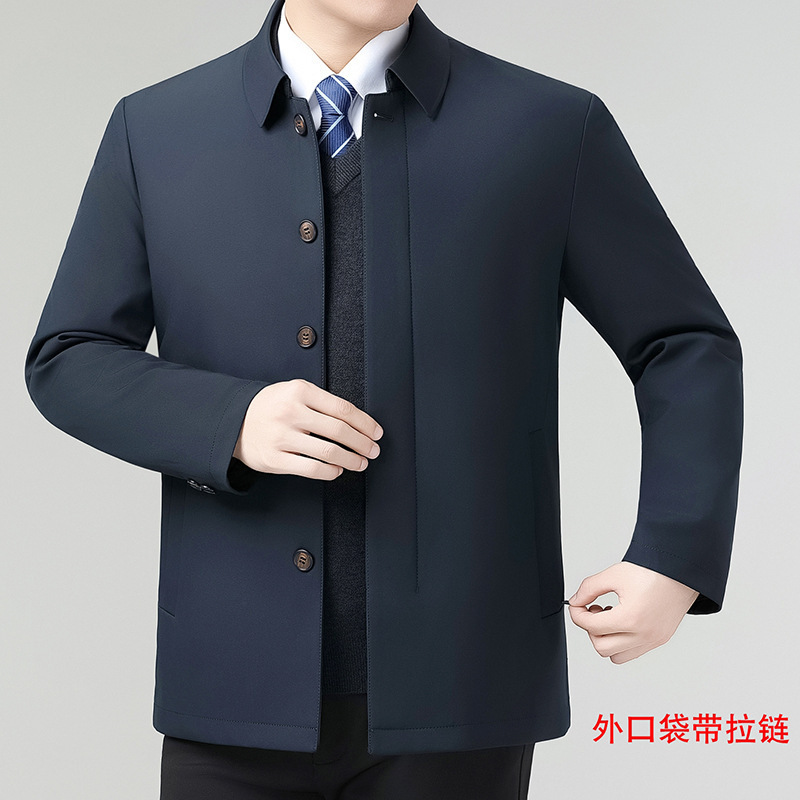 High-End Goose down Jacket Men's 2025 New Middle-Aged Lapel Warm Removable Liner Button down Jacket