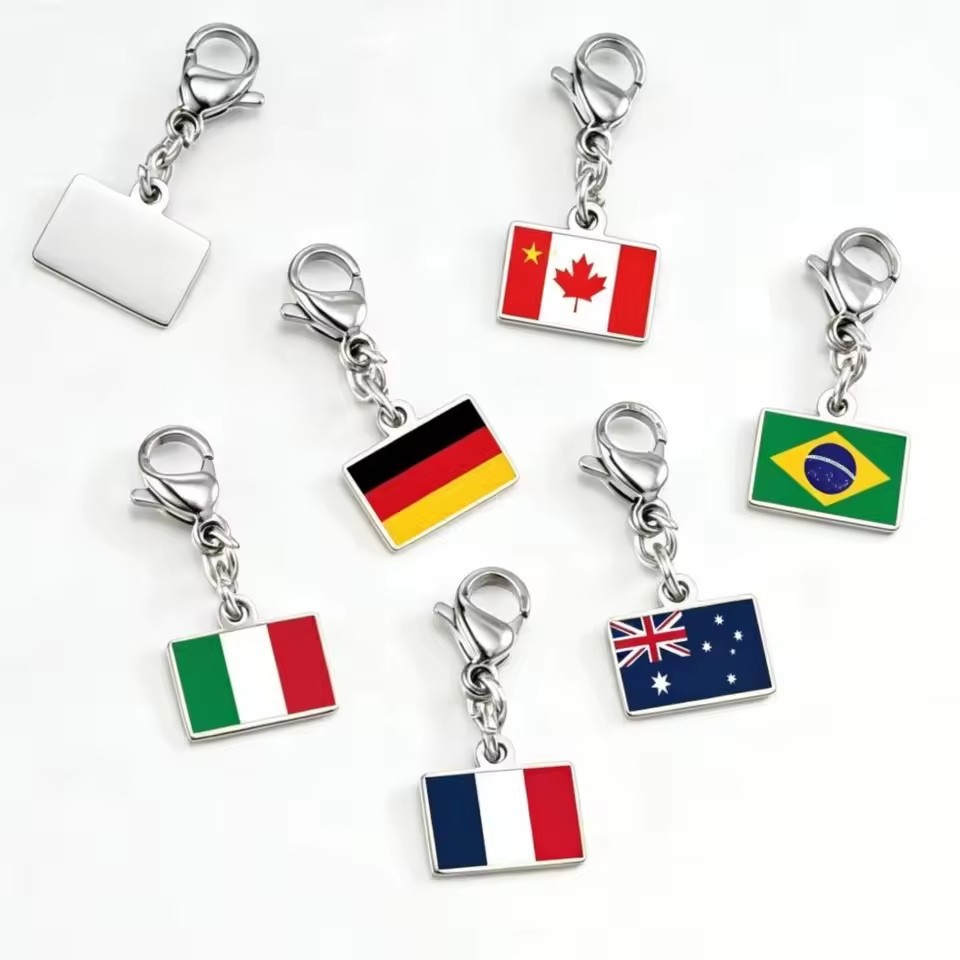 Customizable national and regional flag pendants for DIY jewelry making, including bracelets, necklaces, and other stainless steel fashion accessories
