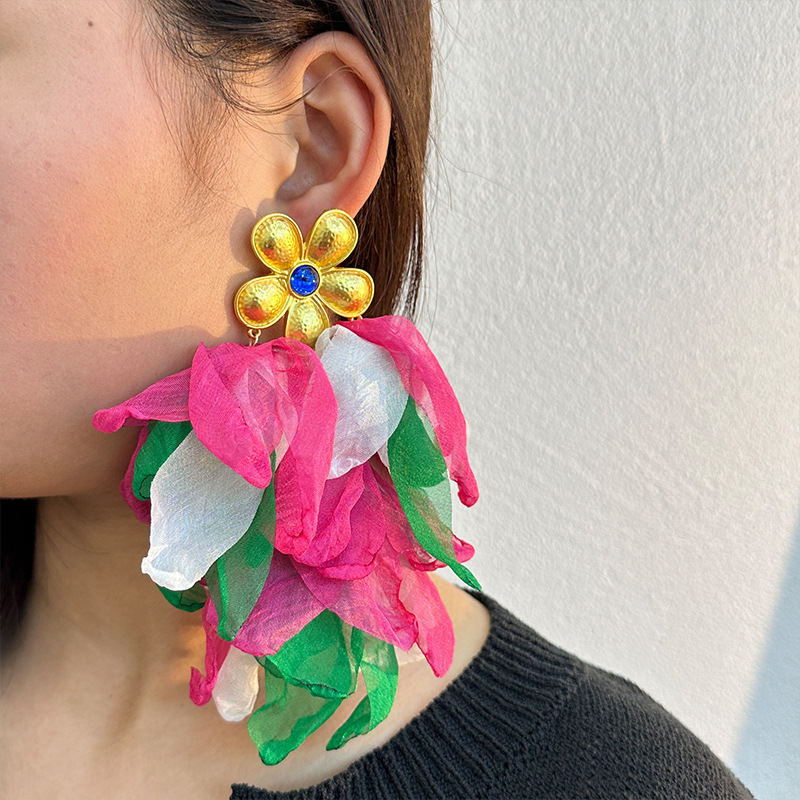 25g Weight Drop Earrings Classification 1 Pair Quantity Ethnic Style Flower Gauze Handmade Women's Drop Earrings