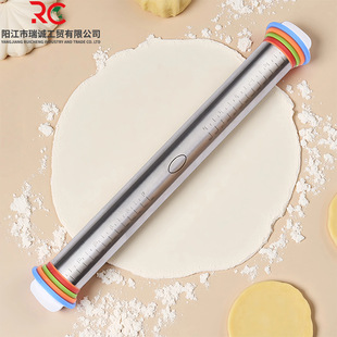 Stainless Steel Rolling Pin with Adjustable Thickness Scale, Dough Stick for Pressing Dumpling Wrappers, Non-Stick Dough Pressing Baking Tool