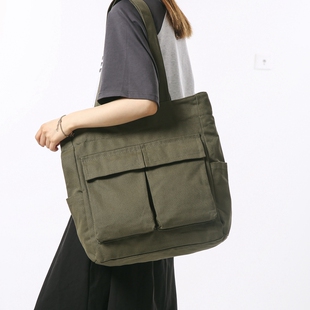 Japanese retro canvas bag men's large capacity handbag commuter handbag make-up class student class schoolbag tote bag women