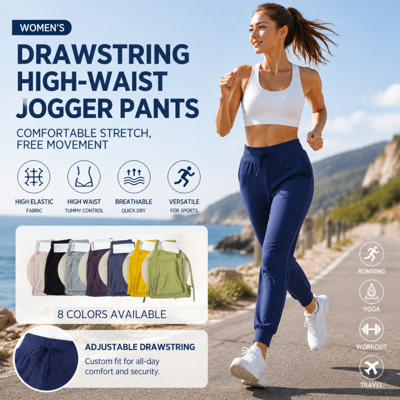Spring and Autumn New Style Yoga Wear for Women, Drawstring Elastic High-Waisted Jogger Pants, Women's Sports Fitness Casual Long Pants