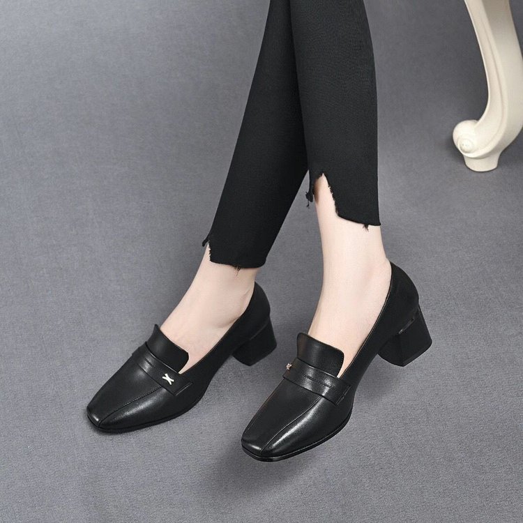 Zapatos de trabajo de cuero lacado de mujer negro suave cómodo para trabajar durante mucho tiempo de pie no se cansa zapatos de trabajo de talón alto zapatos de mujer