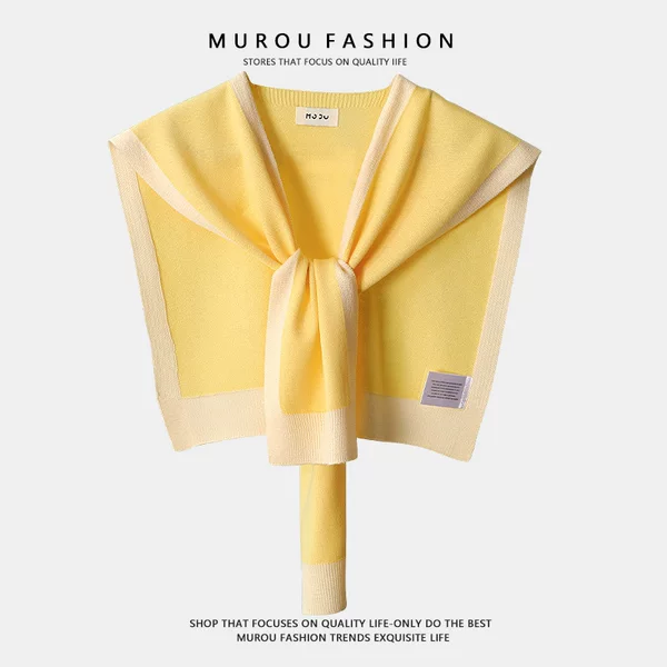 2025 New Color-Blocking Chanel-Style Spring and Autumn Knitted Trendy Shawl for Women, Suitable for Air-Conditioned Rooms, with Shoulder and Neck Protection and Faux Collar