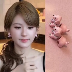 赵露思同款耳环可爱气质甜美少女粉色小狗耳钉小众精致高级感耳饰
