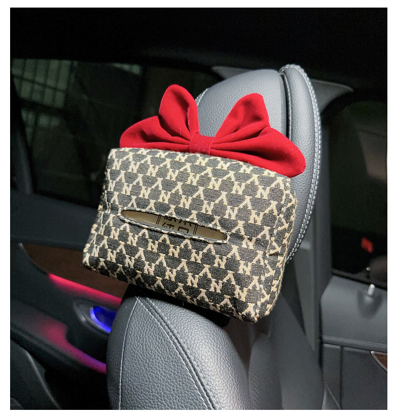 Car Tissue Box Hanging Type, Runaway Princess Bow, Cute Tissue Dispenser, High-End Car Seat Tissue Box