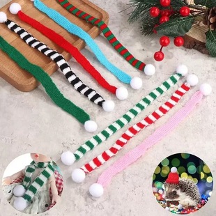 Mini Stripesd Christmas Hat, Fur Ball Decoration Pendant, Holiday Knitted DIY Bag Accessories, Finger Hat, Wine Bottle Decoration