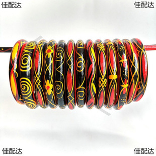 Sichuan Daliang Mountain Yi Nationality Lacquerware Folk Painted Handicrafts Log Solid Wood Painted Bracelet Hand Ceremony