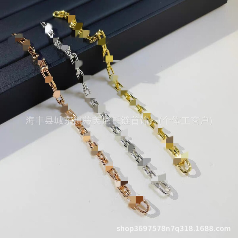 T Brand High-End Version V Gold U-Shaped Double Ring Large and Small Size Horseshoe Buckle Bracelet, Thickly Plated with 18K Rose Gold, Couple's Style T Brand High-End Version V Gold U-Shaped Double Ring Large and Small Size Horseshoe Buckle Bracelet, Thickly Plated with 18K Rose Gold, Couple's Style