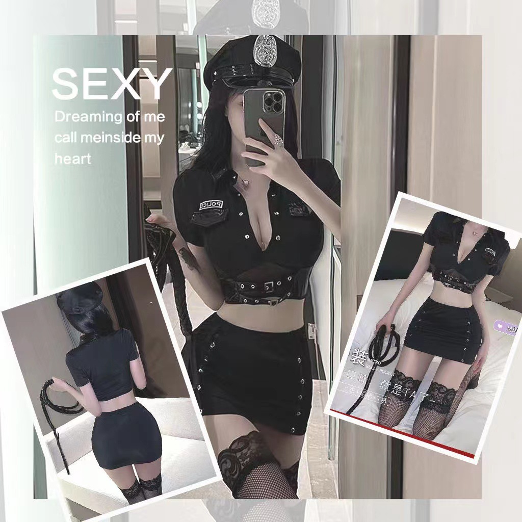Sexy Police Role-Play Costume Set with Hip Skirt and Fishnet Stockings, One Size — detail image 2