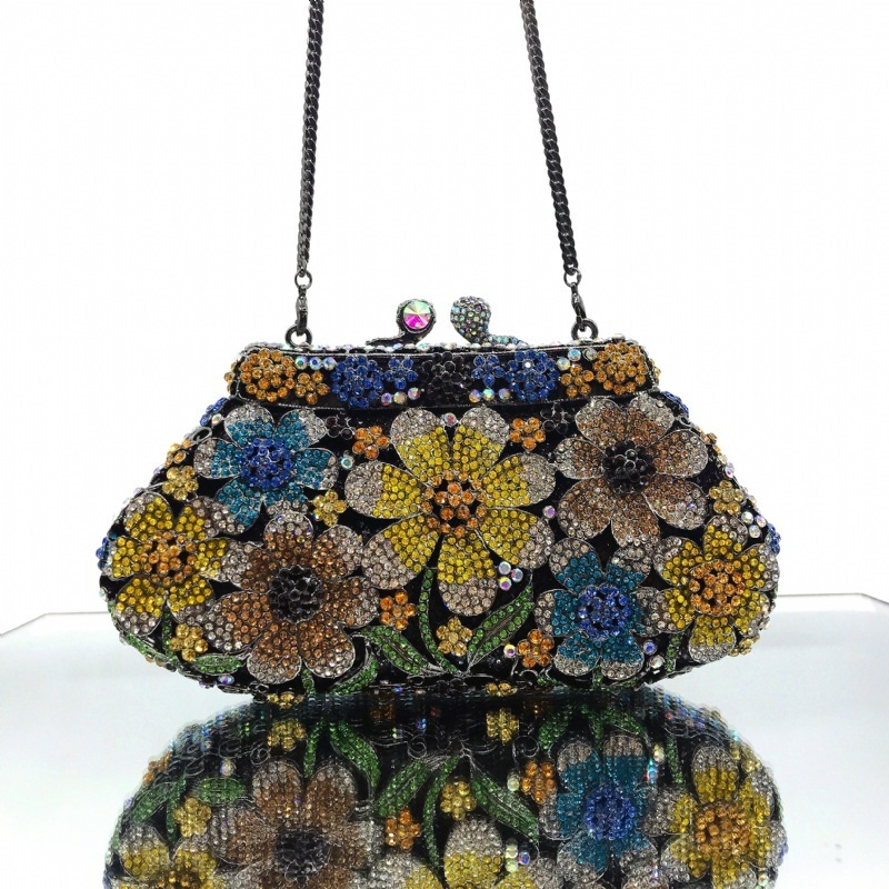 Nuevos productos coloridos bolsas de diamantes de banquete europeas y estadounidenses bolsas de mano de diamantes transfronterizas bolsas de mujeres duras