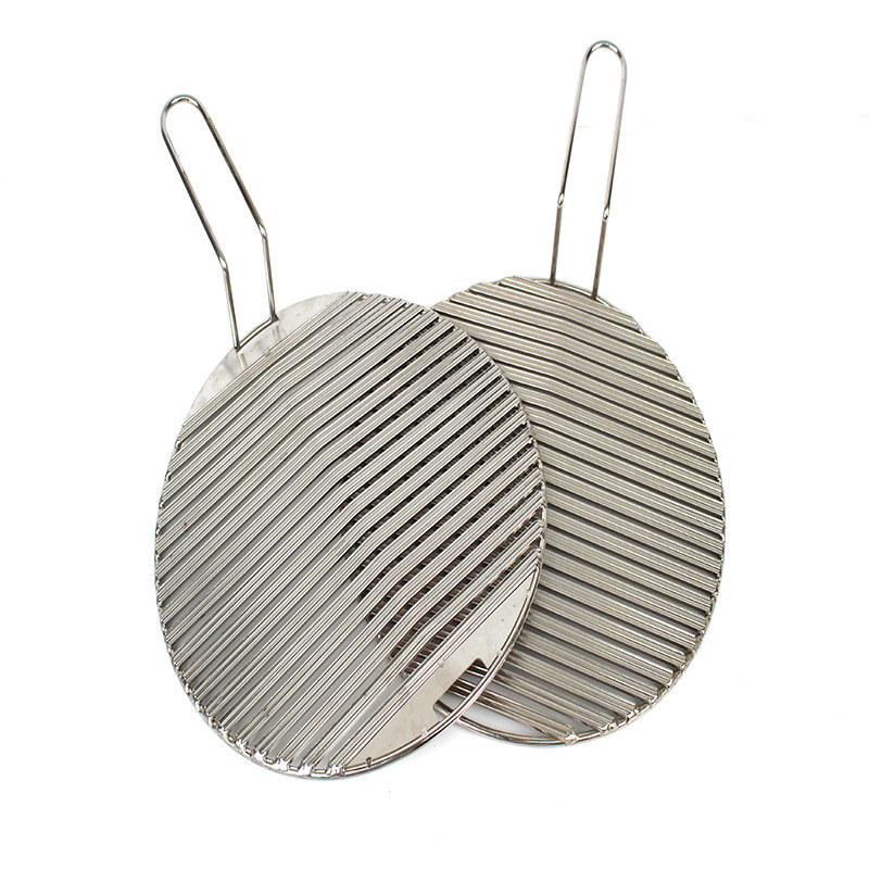 Parrilla de barbacoa de acero inoxidable, redonda, con malla en relieve, varias especificaciones, parrilla de barbacoa en forma de cruz, portátil