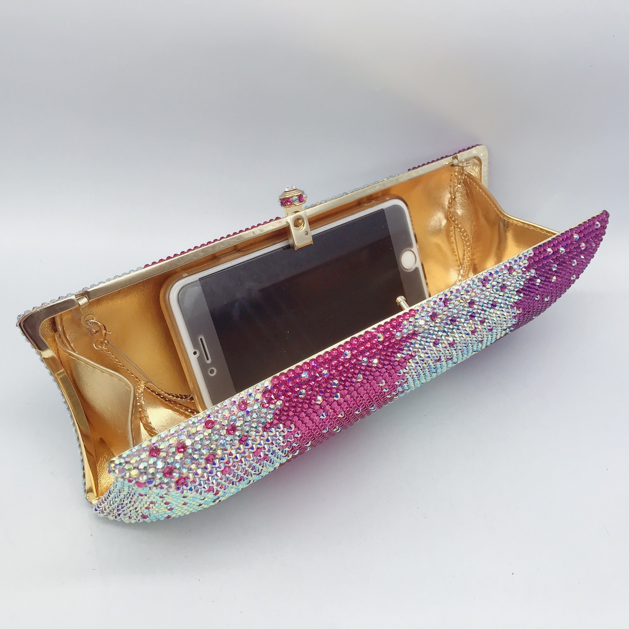 Túi clutch nữ đính đá rhinestone cầm tay hộp cứng dự tiệc — 10 # xanh ngọc chi tiết 6