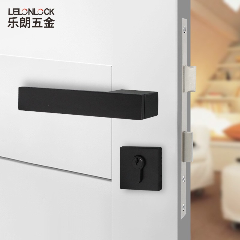 Nordic dormitorio interior puerta cerradura mudo magnético succión split bloqueo alemán estándar sólido manija de puerta de madera cerradura de puerta negra