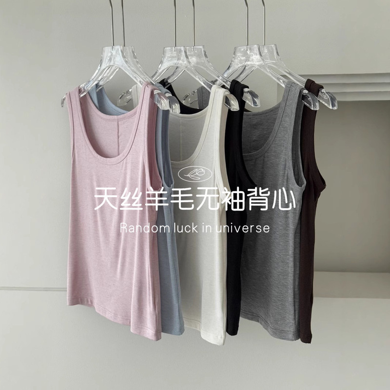 Wool Tencel Vinegar Fiber Blended Drape Skin Friendly Plaid Breathable Camisole Spring and Summer Single Wear Bottoming G022615
