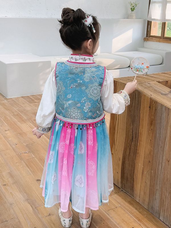女童春秋新款汉服连衣裙套装中国风表演服中小童民族风两件套汉服|undefined