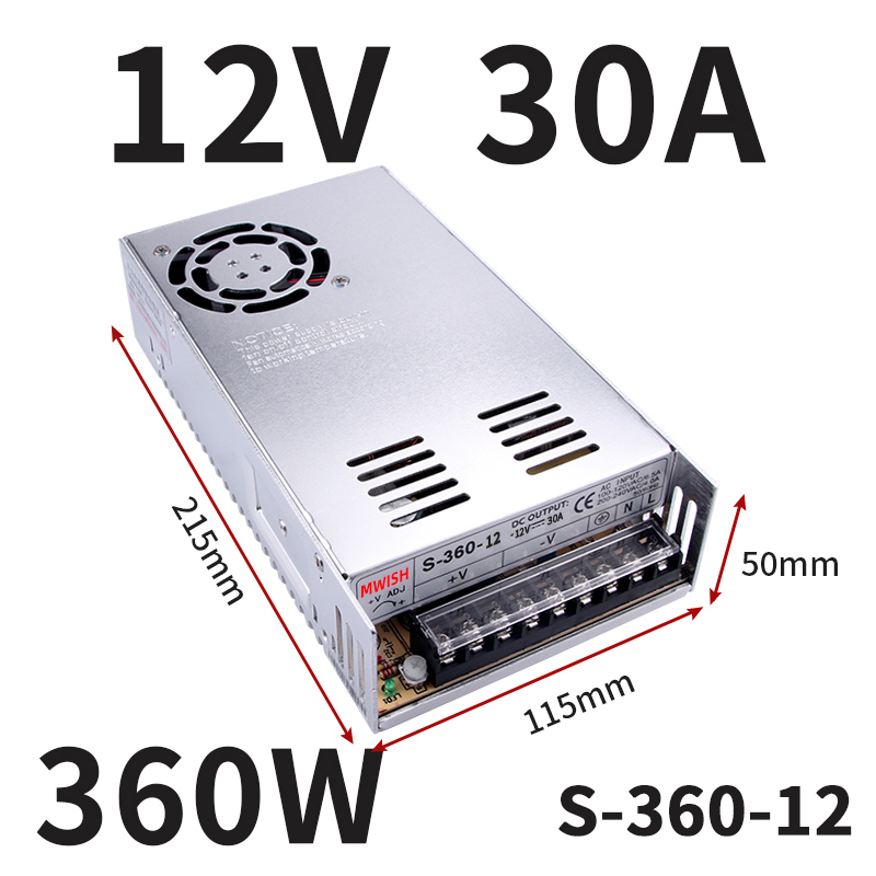 Mingwei S-360W - 24V15A fuente de alimentación de conmutación 220v / 110v a 12V30A monitoreo centralizado de alimentación 5V 48V