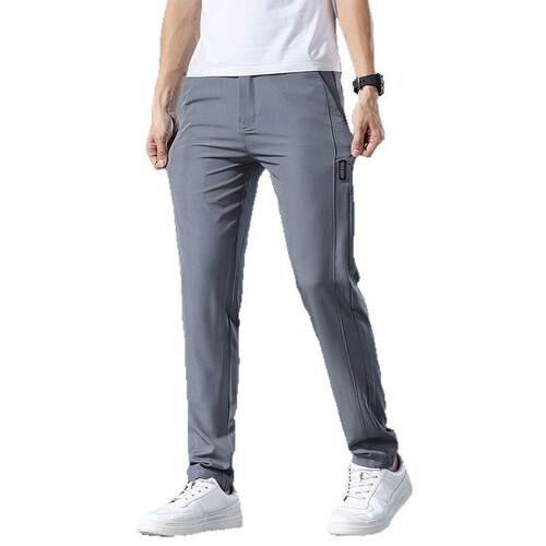 Ice Silk Men's Casual Trousers, Slim Stretchy 2025 Trendy Summer Thin Quick-Dry Pants for Men, Sports Trousers