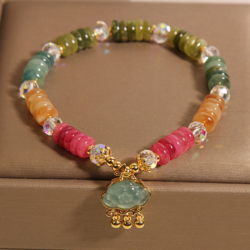 Nueva pulsera de cuentas de ábaco de turmalina de color chino, pulsera de cristal de nube auspiciosa de jade de agua azul de nicho de lujo ligero para mujer