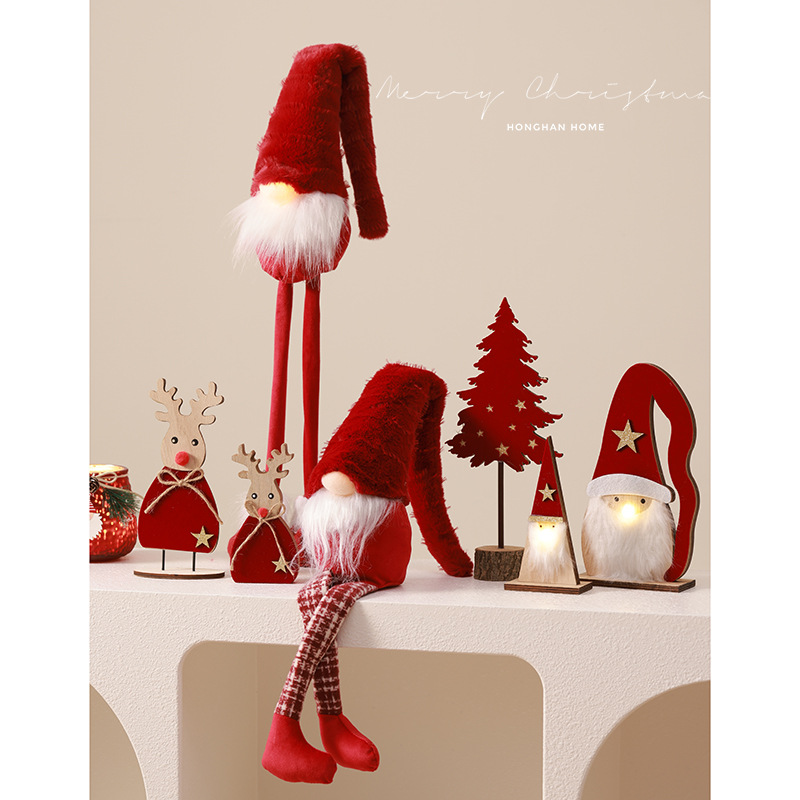 Árbol de Navidad luminoso Mesa de madera Decoración Accesorios decorativos Adornos rojos Anciano Elk Creative Mall Cafe