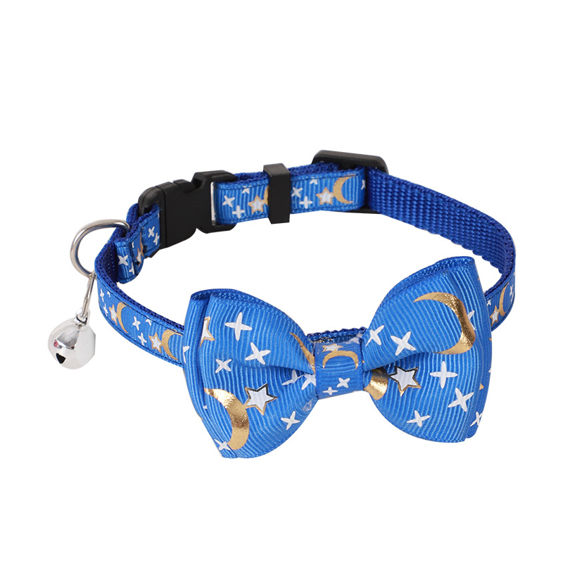 Nuevo collar de mascotas estampado de oro correa arco estrella luna collar de gato collar de perro. Gato de vacaciones lujoso