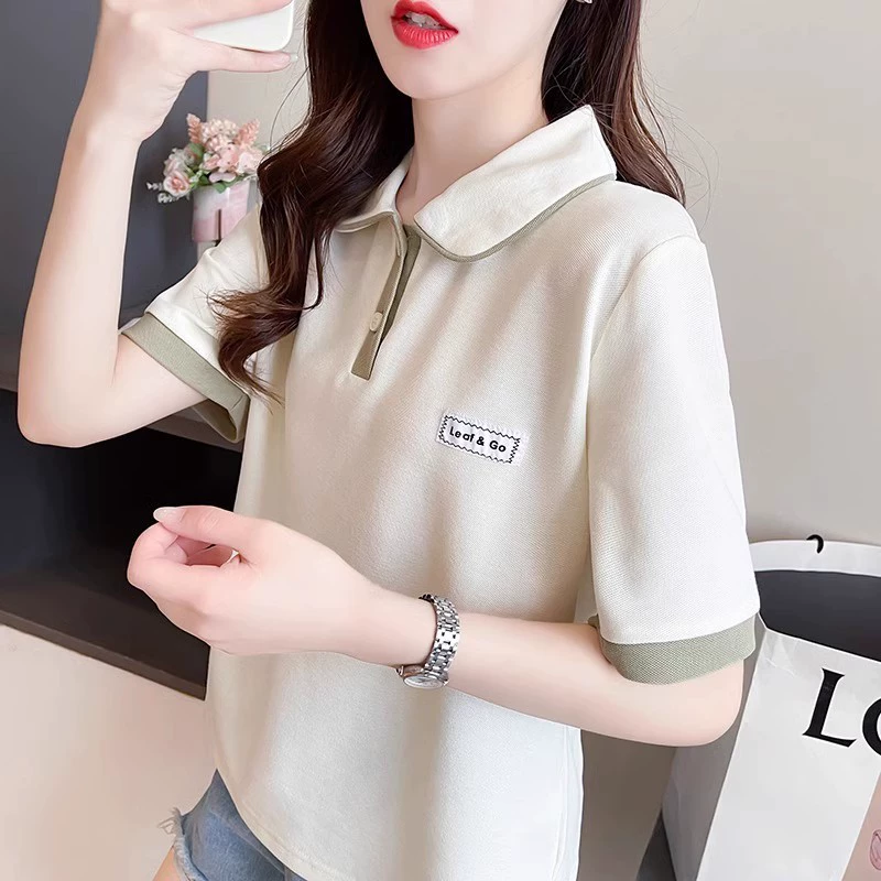 [Магазин продаж] футболка с короткими рукавами polo лацкана женская новая мода этого лета чувство дизайна нишевые