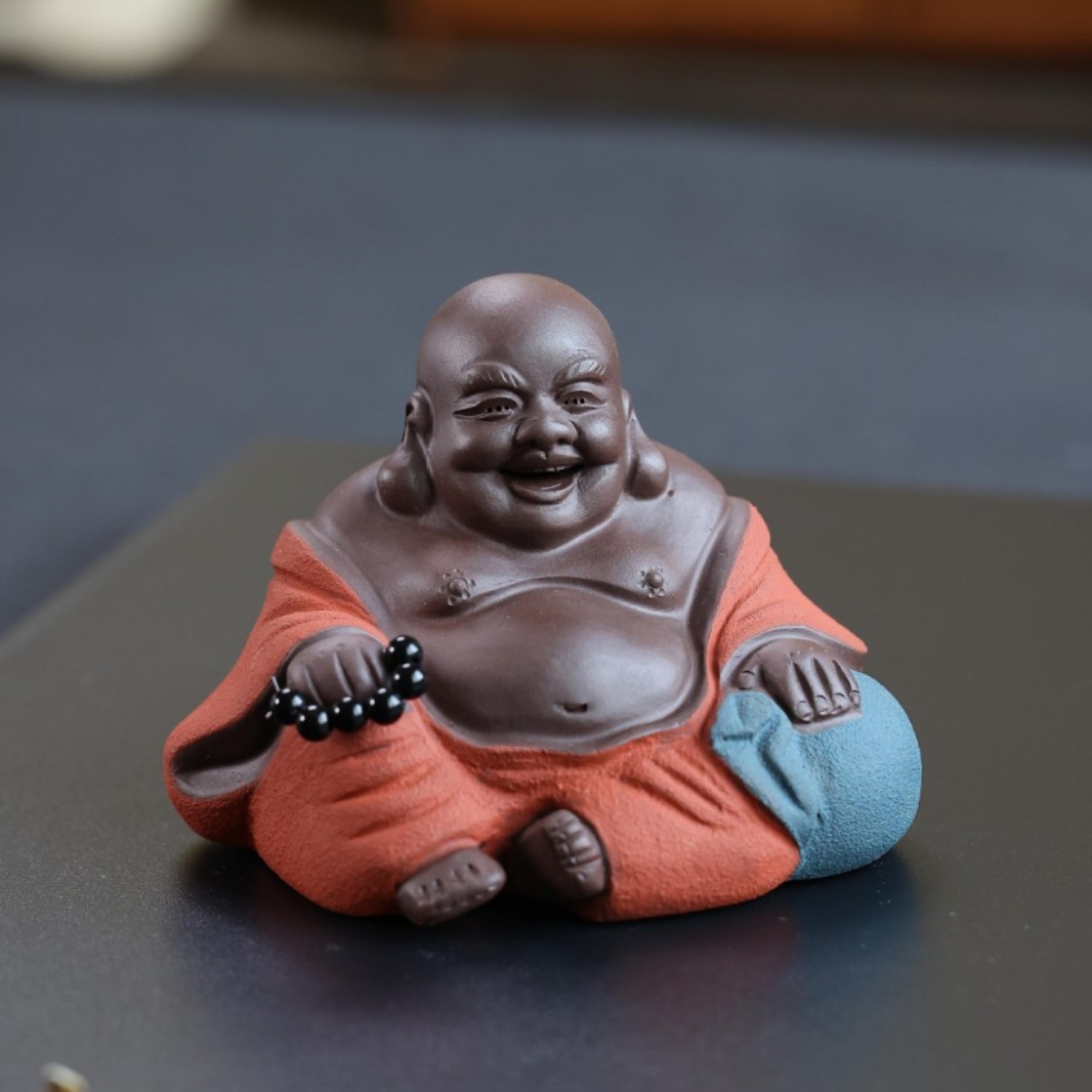 紫砂茶宠弥勒佛可养茶桌摆件全手工笑佛摆件精品小和尚茶室茶玩